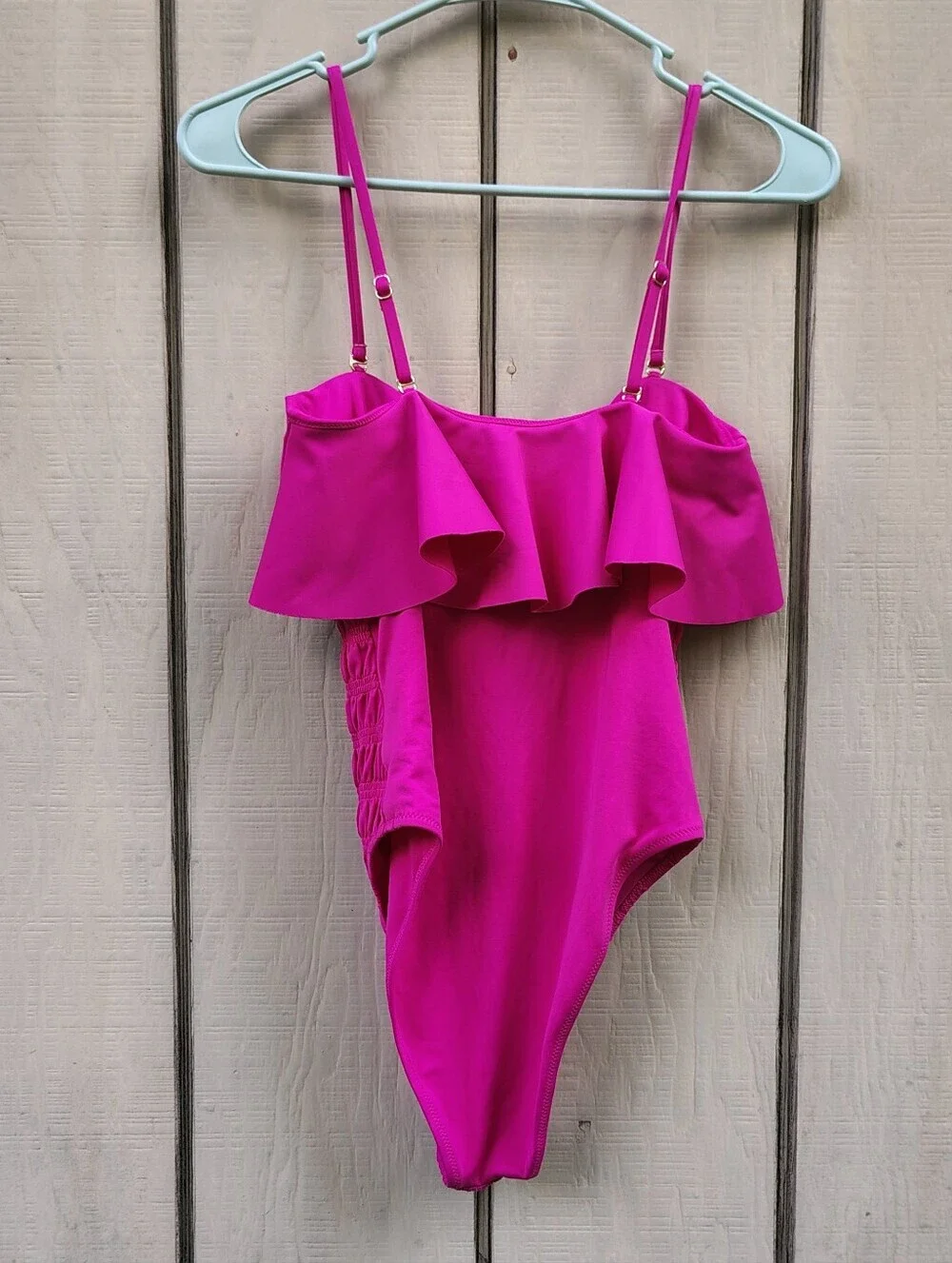 Cleobella Amelia Swimsuit One Piece Small Hot Pink Ruffle Smocked Bathing Suit